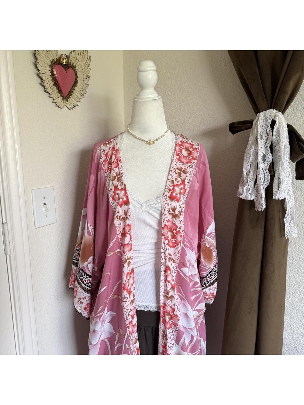 Pink Flamingo Kimono Robe Full Length Bohemian Dressing Gown
